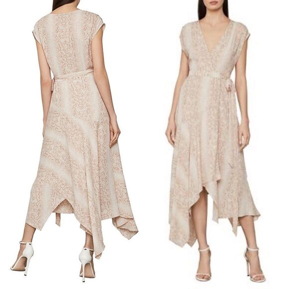 Bcbgmaxazria Python-Print Snake Print Asymmetrical Midi Wrap Dress Bare Pink XXS - Picture 3 of 4